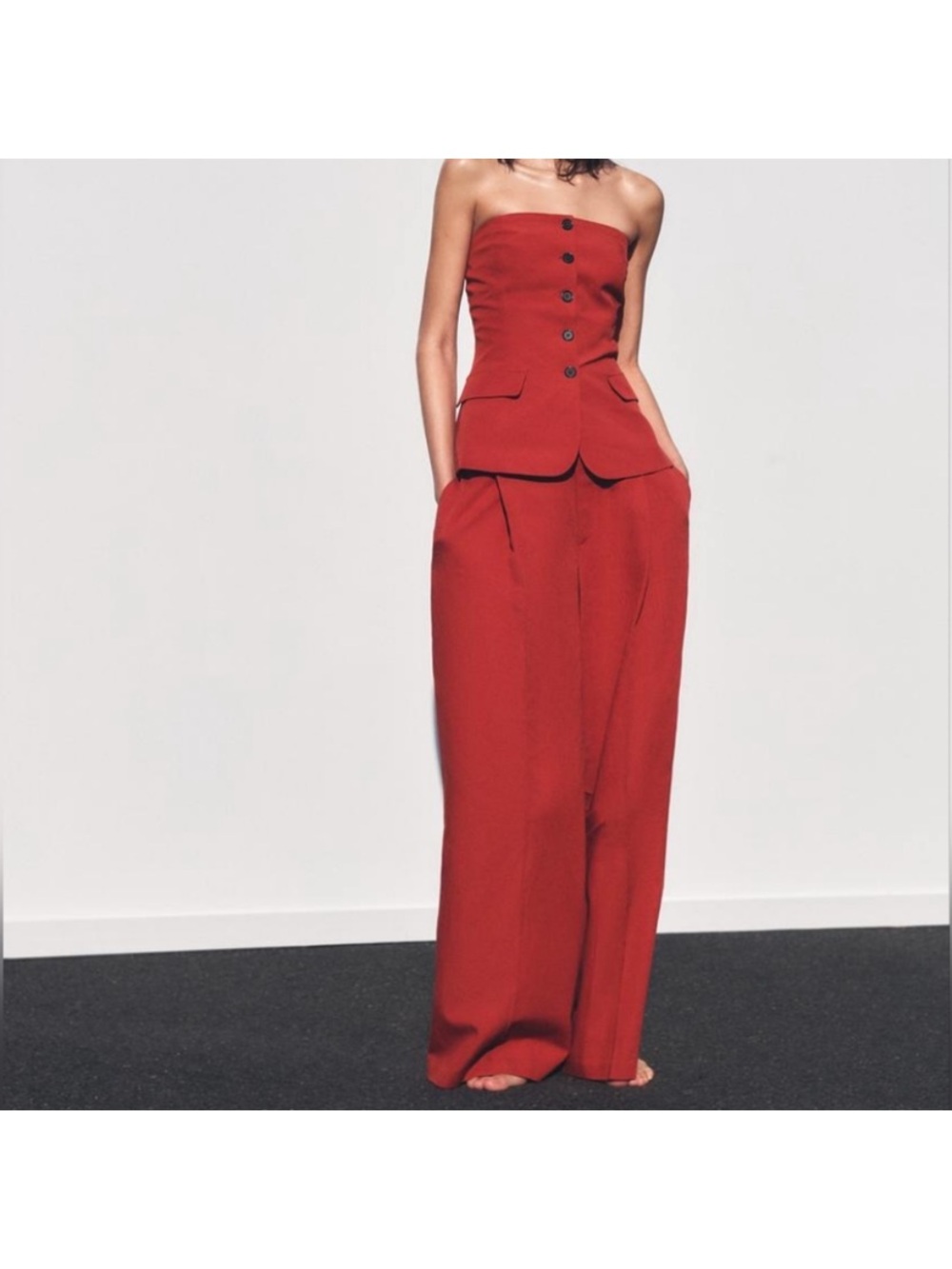 COPY Set Zara Strapless Vest Top Wide Leg Pants suit Linen Blend Bloggers XS-S